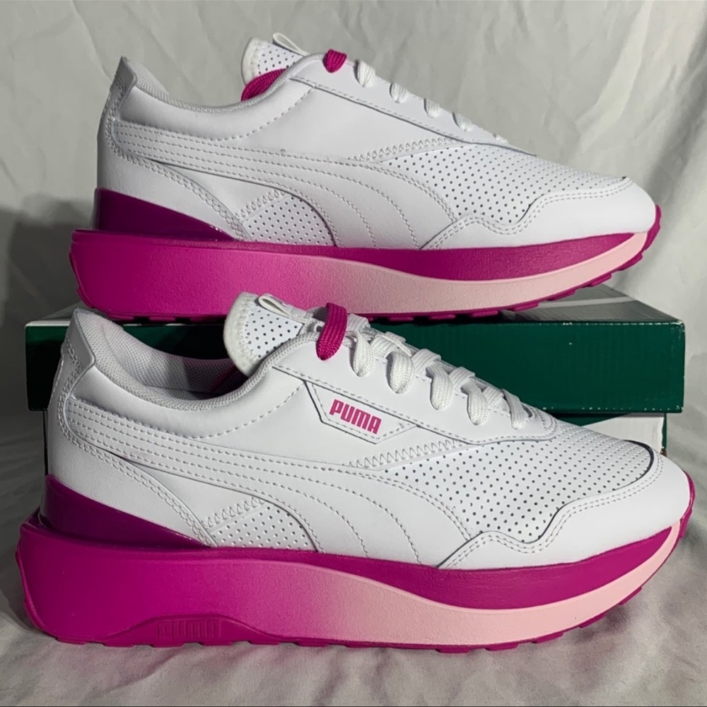 Puma Cruise Rider Leather White Magenta Platform Shoes New Womans Sizes NEW - Picture 2 of 6